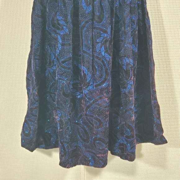 Jessica McClintock Gunne Sax Dress 12 Black Crushed Velvet Blue Prom Cocktail - Picture 5 of 12